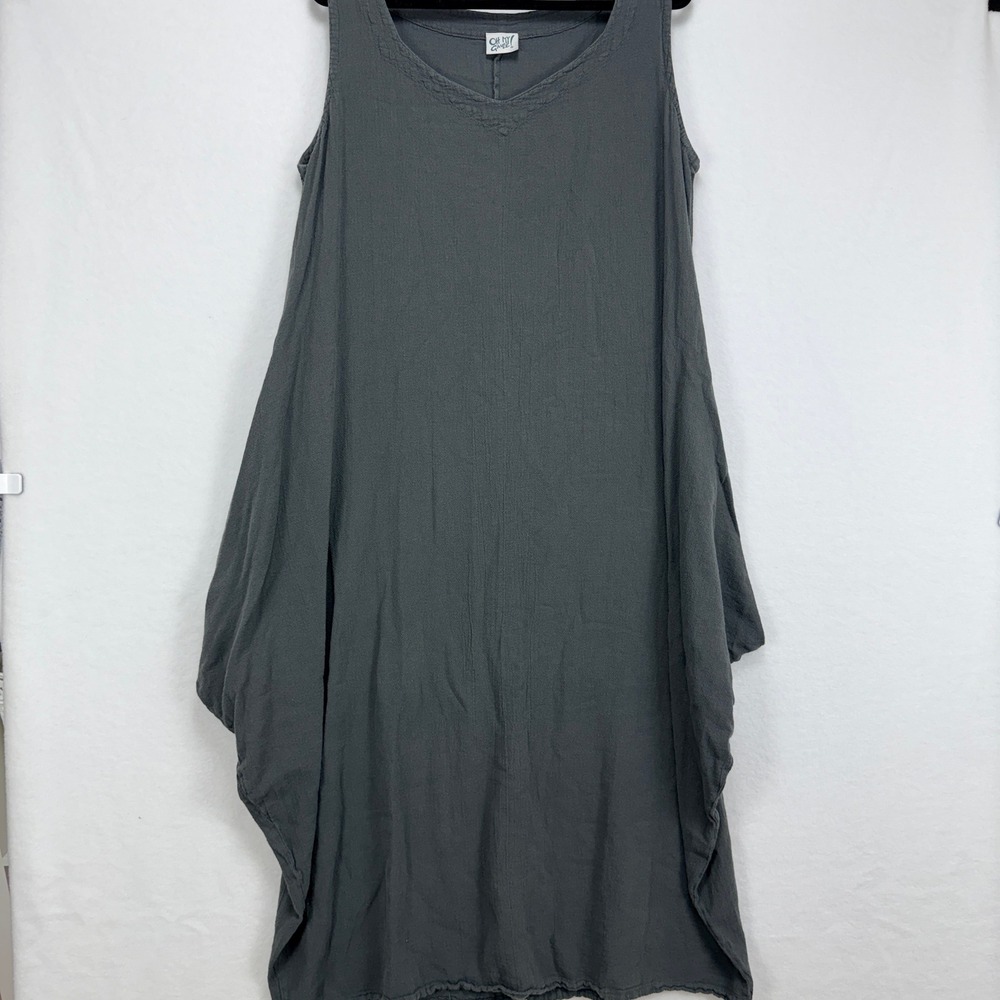 Oh My Gauze Lagenlook Tank Dress 100% Cotton Size 2 Gray Boho Coastal Minimalist